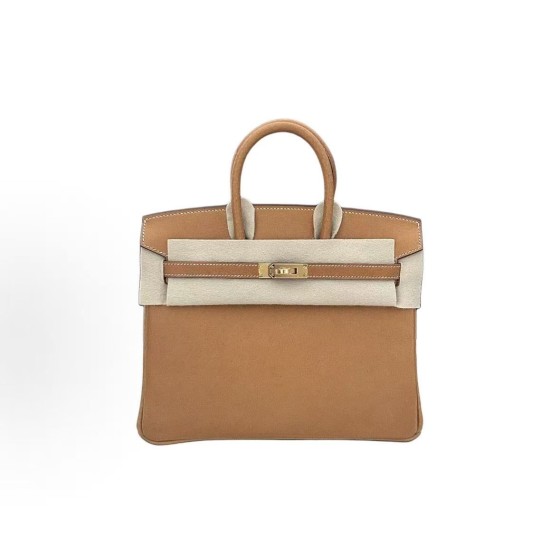 HERMES Birkin 25 Gold buckle platinum handbag 25 Women\'s Edition 1H Toffee in Taffee color